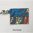 African Pattern Fabric Blue Yellow Orange Fold Over Pouch Keychain handmade