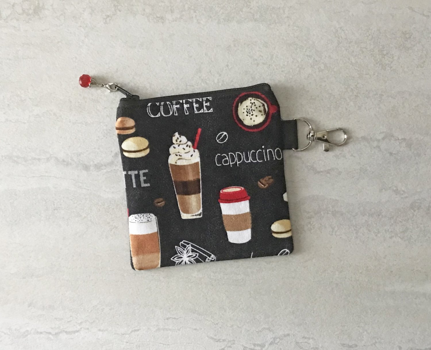 Coffee Theme Mini Fabric Zipper Pouch handmade