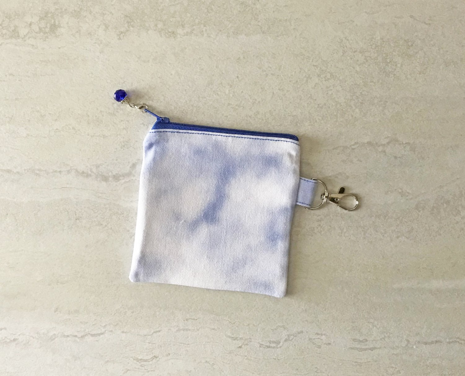 Blue Tie Dye Mini Fabric Zipper Pouch handmade