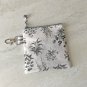 Gray Botanical Flowers Mini Fabric Zipper Pouch handmade