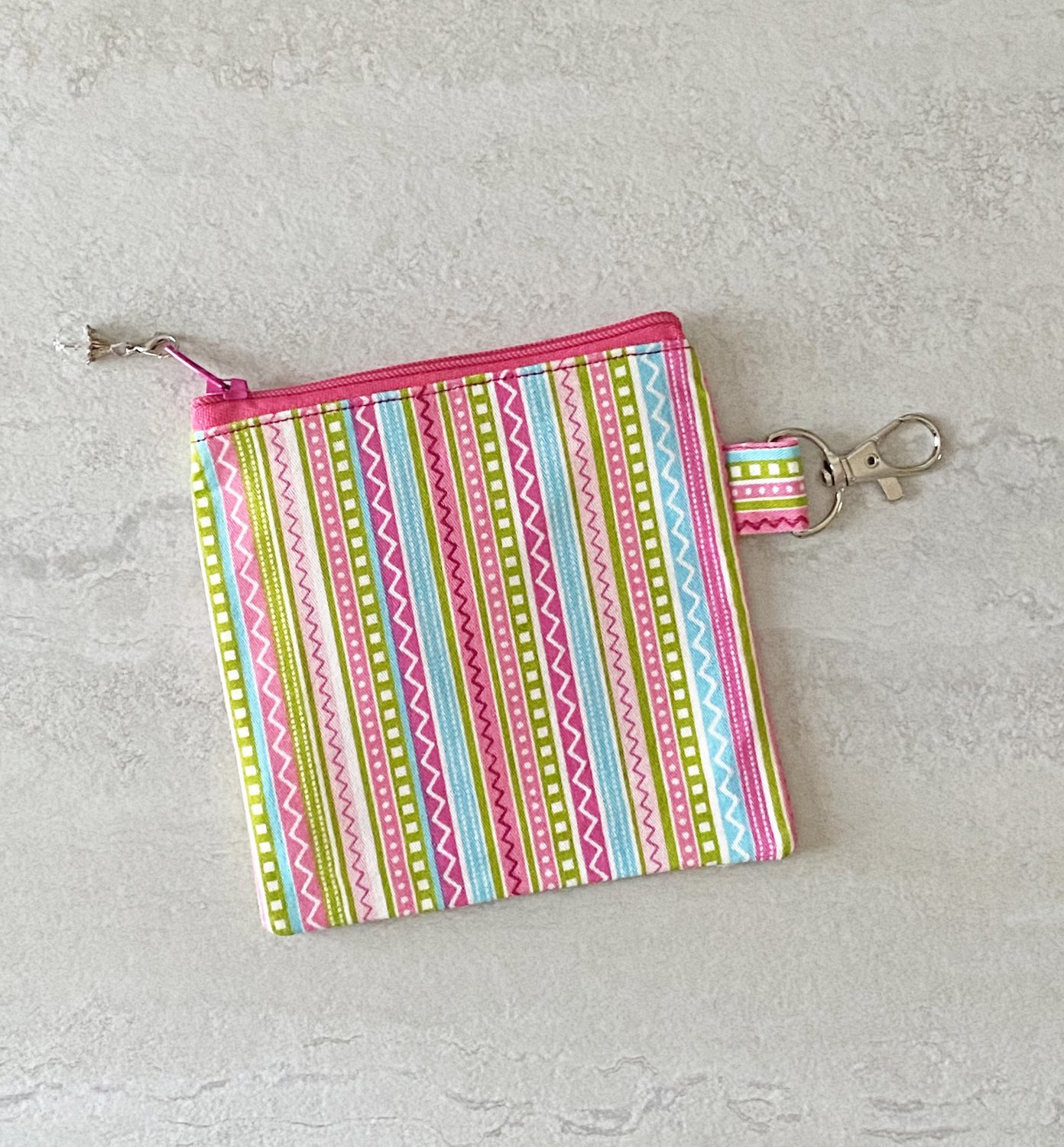 Pink Retro Stripes Mini Fabric Zipper Pouch handmade