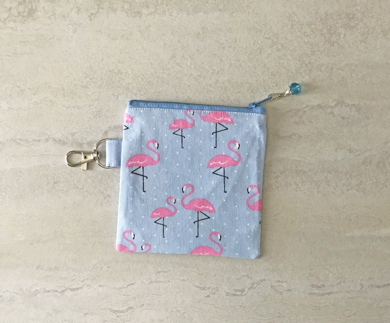Pink Flamingo Mini Fabric Zipper Pouch handmade