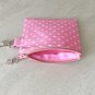 Pink with White Polka Dots Mini Fabric Zipper Pouch handmade