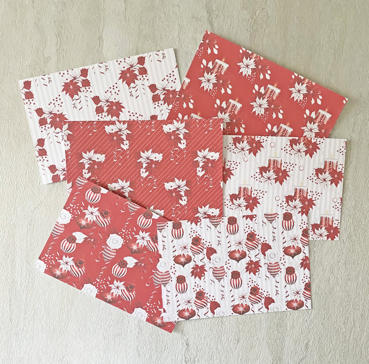 Red and White Poinsettia Christmas Invitation Postcards 6 Piece Set