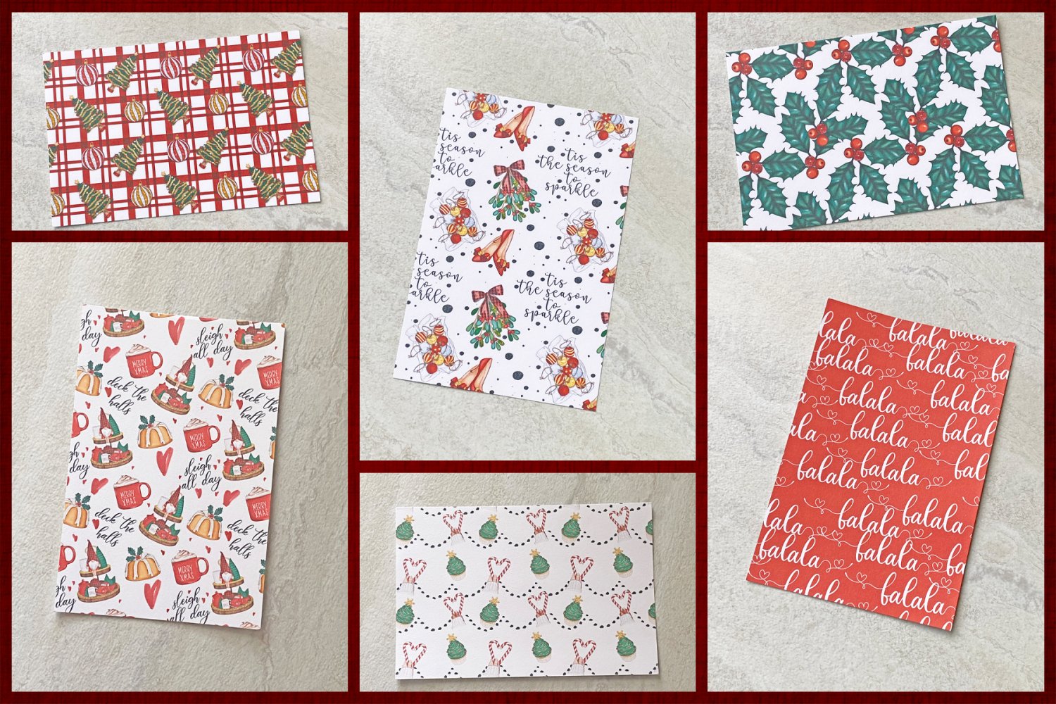 Festive Christmas Themed Invitation Postcards 6 Piece Set