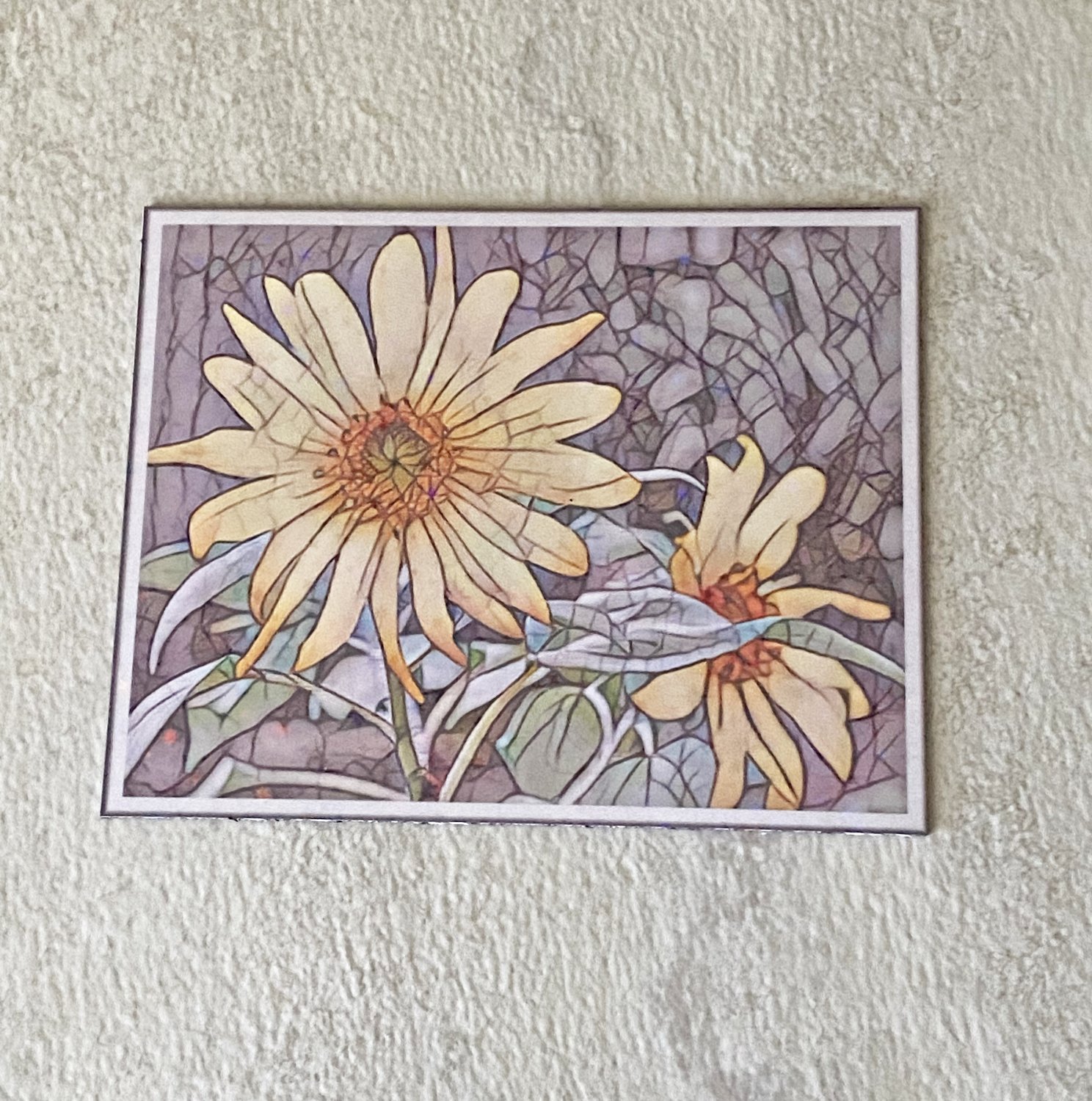 Yellow Wildflower Faux Stained Glass Holographic Fridge Magnet Handmade