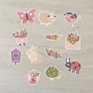 Easter Spring Floral and Animals Waterproof Die Cut Stickers 12 Piece Set