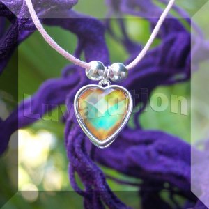Crystal Prism Heart Mood Pendant Necklace Pink Adjustable Choker Vivid Color Changing Chart