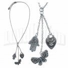 Hamsa Hand Heart Butterfly Rhinestone 3 Pendants Necklace Adjustable Chain