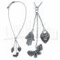 Hamsa Hand Heart Butterfly Rhinestone 3 Pendants Necklace Adjustable Chain