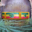 Yellow Rasta Pot Leaf Bracelet Cuff Cannabis Marijuana 420 Weed Kush Adjustable