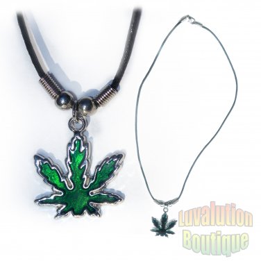 Cannabis Indica Pot Leaf Pendant Necklace Choker 420 Marijuana Weed Kushempeng