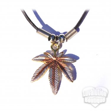 Cannabis Pot Leaf Tri-Tone Pendant Necklace Marijuana Weed Ganja 420 Sensimilla Kush