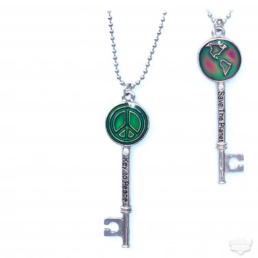 Key To Peace Save The Planet Bling Mood Necklace Color Changing Double-Sided Pendant 24 Inch Chain