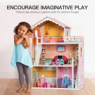 Wooden Dollhouse with 2 Stairs, Balcony and 15 Accessories ,Gift for Ages 3+