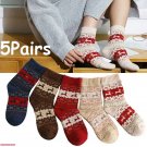 5 Pairs Women Winter Socks Gift Warm Wool Deer Cute Snowflake Socks
