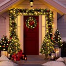 4 Piece Set Pre-lit Artificial Christmas Garland Wreath and 2 Entrance Trees