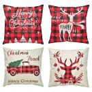4pcs Christmas Pillow Covers with Hidden Zipper Washable Linen Fabric Deer Tree Truck Pattern