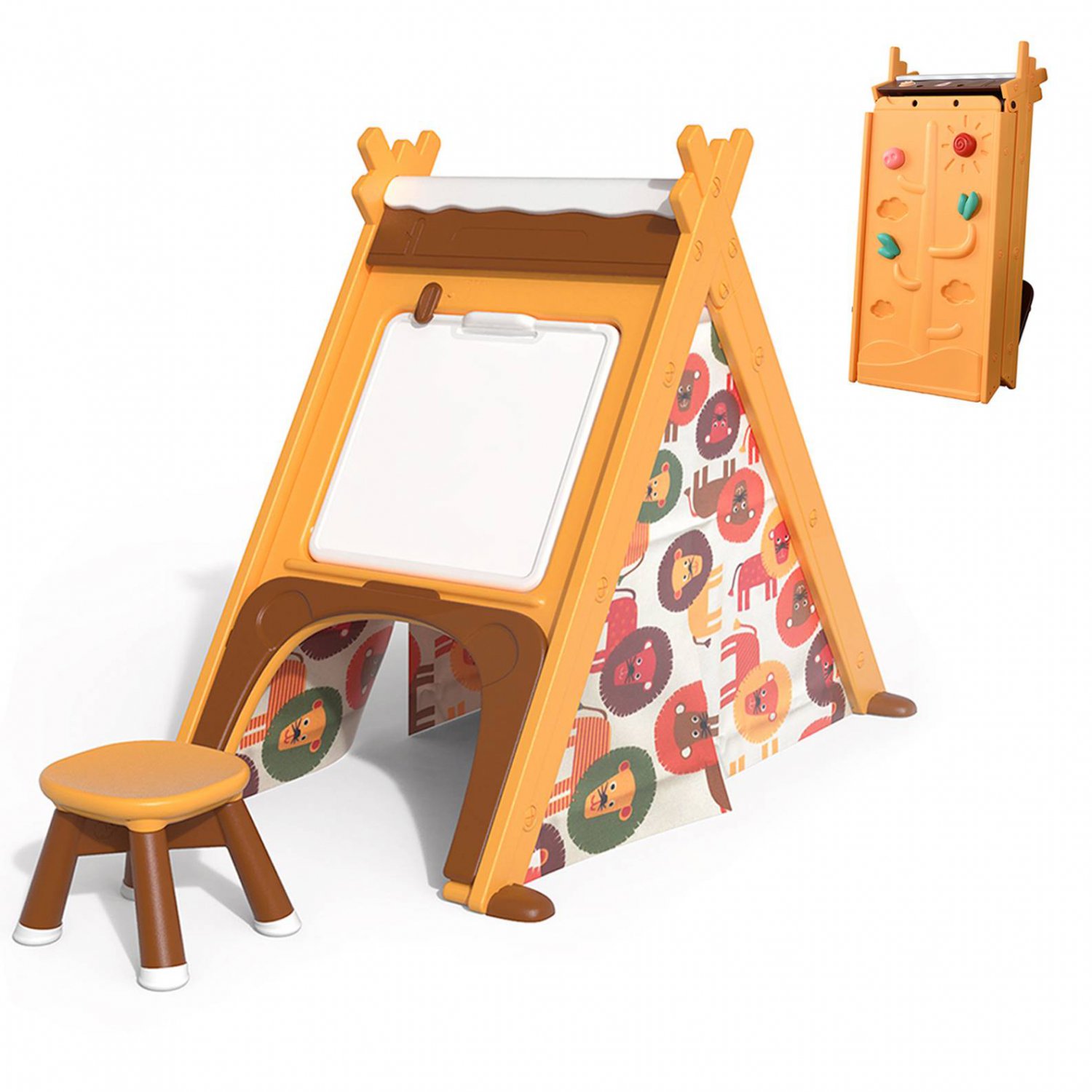 Kids Play Tent-4 in1 Teepee Tent with Stool and Climber,Foldable Playhouse Tent