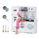 Kids Kitchen Playset Toddler Wooden Pretend Cooking Playset  Fridge Oven