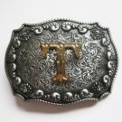 Western Men‘s Zinc alloy Leather Belt Buckle Cowboy Letter T shape Pattern