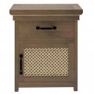 Rustic Nightstand with Drawer and Rattan Design Cabinet Natural