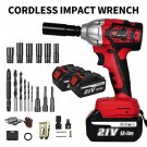 Cordless Electric Impact Wrench Gun 1/2'' High Power Driver with 2 Battery