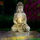 Meditating Sitting Buddha Solar Lights Outdoor Garden Patio Statue Light Decor Resin Zen LED