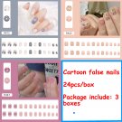 72pcs 3box Cartoon Cute Acrylic False Nails Fake Nail Wearable Press on Full Cover Reuseable