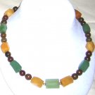 peach and green aventurin with brown and green jade necklace