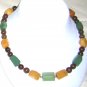 peach and green aventurin with brown and green jade necklace