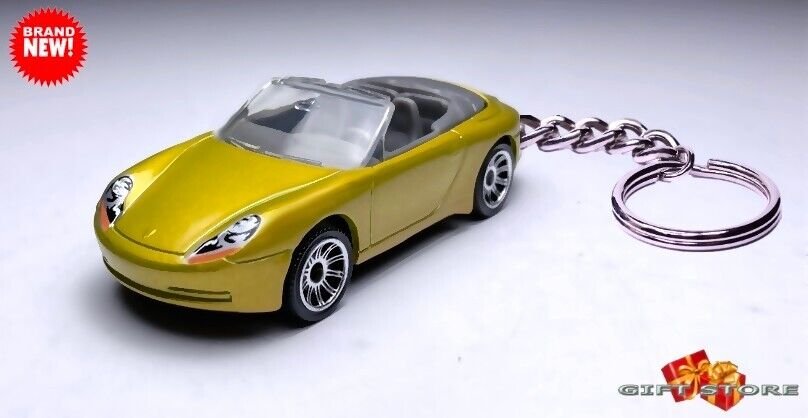 HTF KEY CHAIN YELLOW GOLD PORSCHE 911 CARRERA CABRIOLET CUSTOM Ltd GREAT GIFT