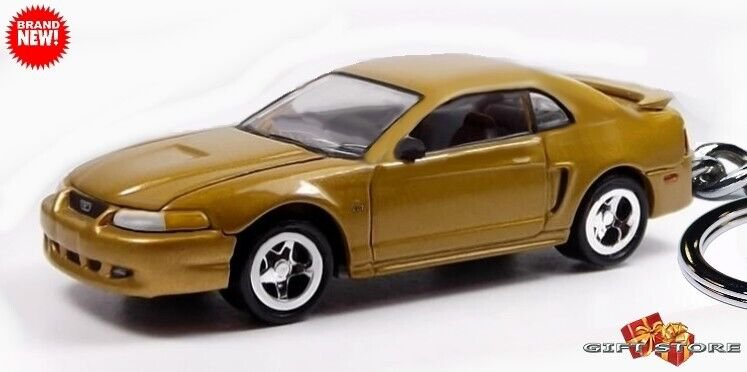 RARE CUSTOM KEYCHAIN 99~2004 GOLD FORD MUSTANG GT/5.0 FOX BODY NICE GIFT