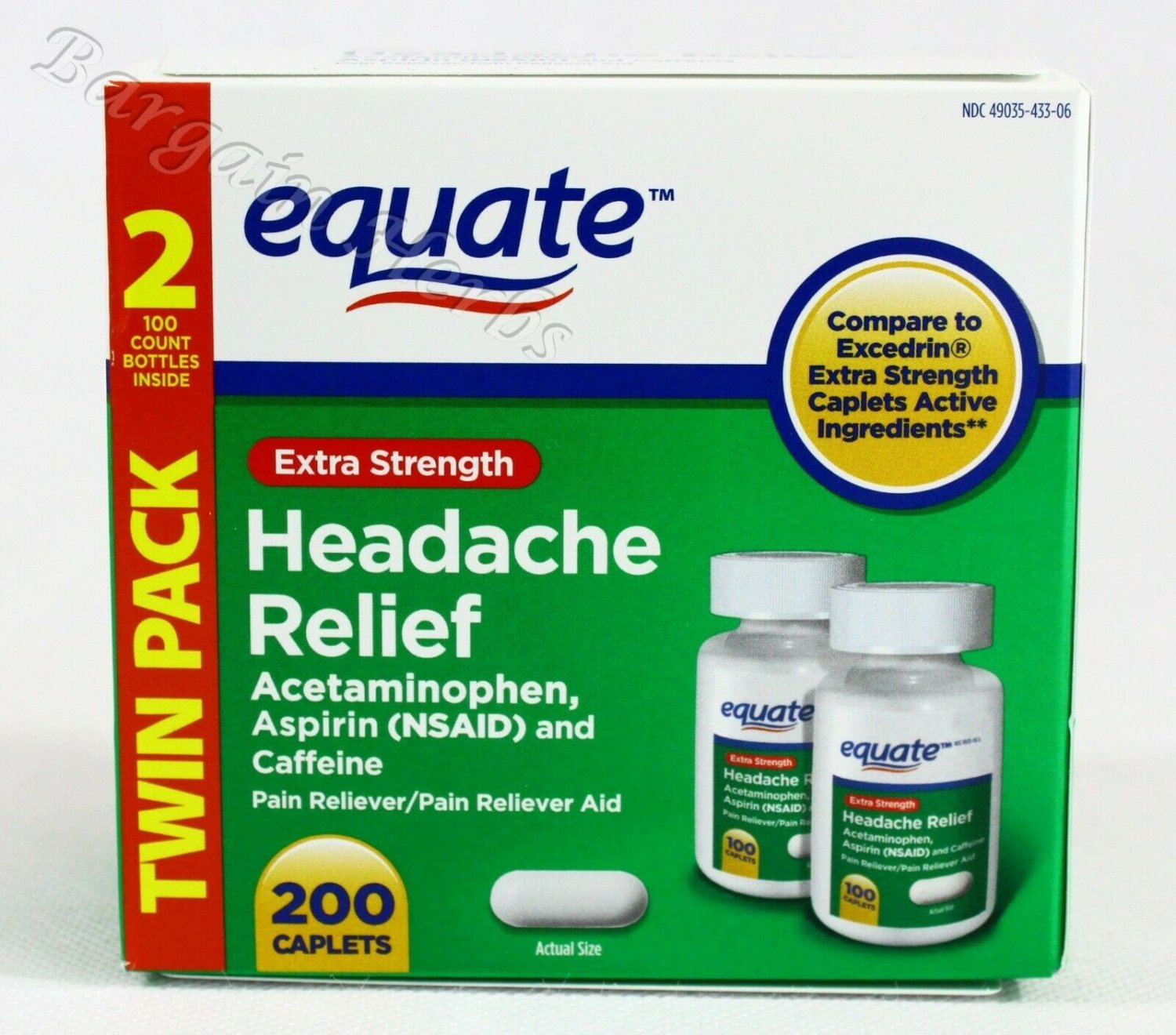 2x Equate Acetaminophen Excedrin Headache Extra Strength 100 Caplets