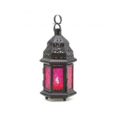 Dark Pink Glass Candle Lantern X662-15221