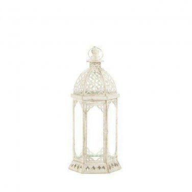 Graceful Distressed Small White Lantern X662-10017449