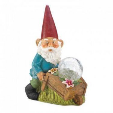 Gnome With Wheel Barrow Solar Statue X662-10018278