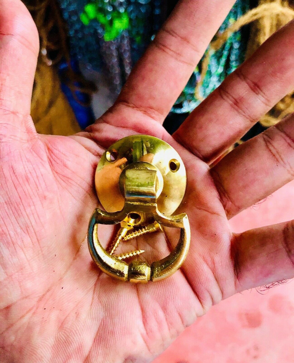 Solid Brass Door Pull Rings for Windows Cabinets Drawers Cupboards free nails