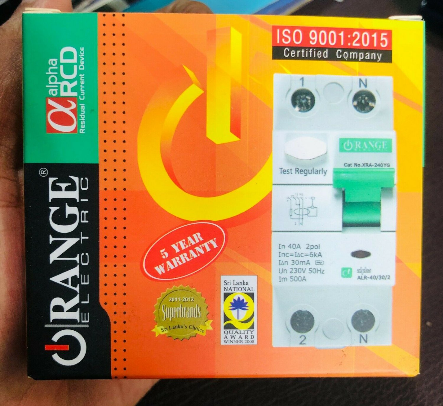 ORANGE RCD ALPHA 2 POLE 40A 30MA - GY