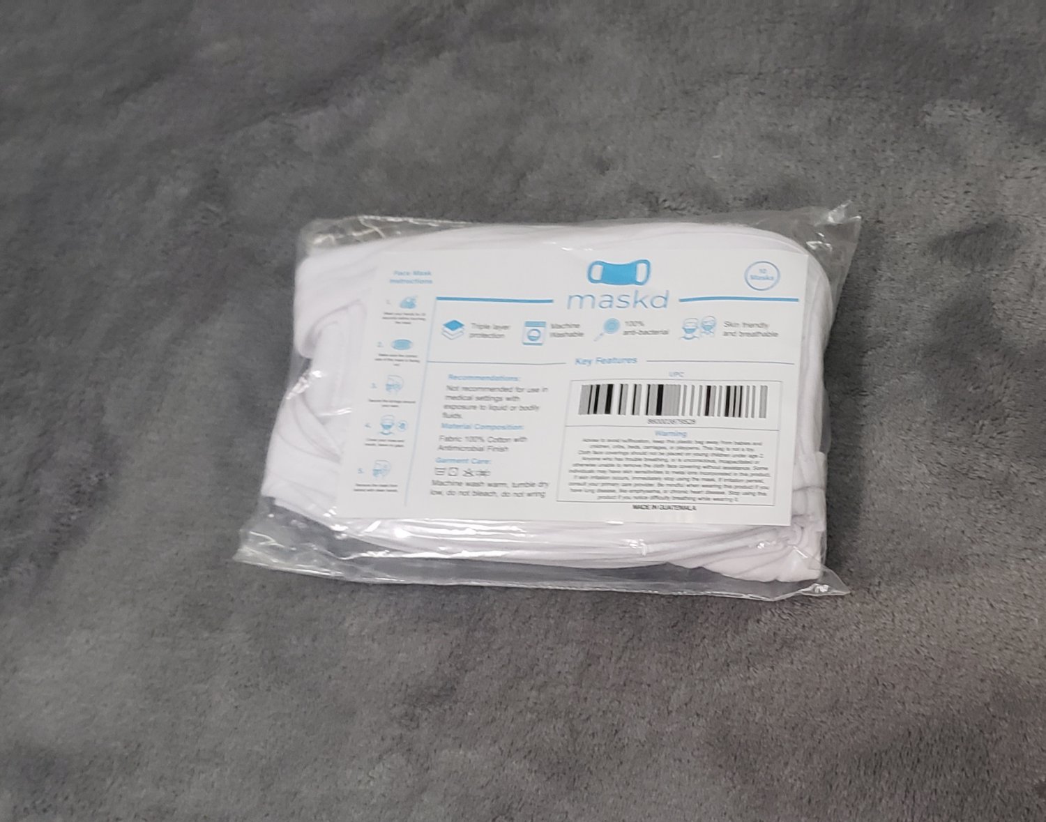 Antimicrobial Cloth 100% Cotton Fabric 10 Pack Maskd Brand Reusable Face Masks