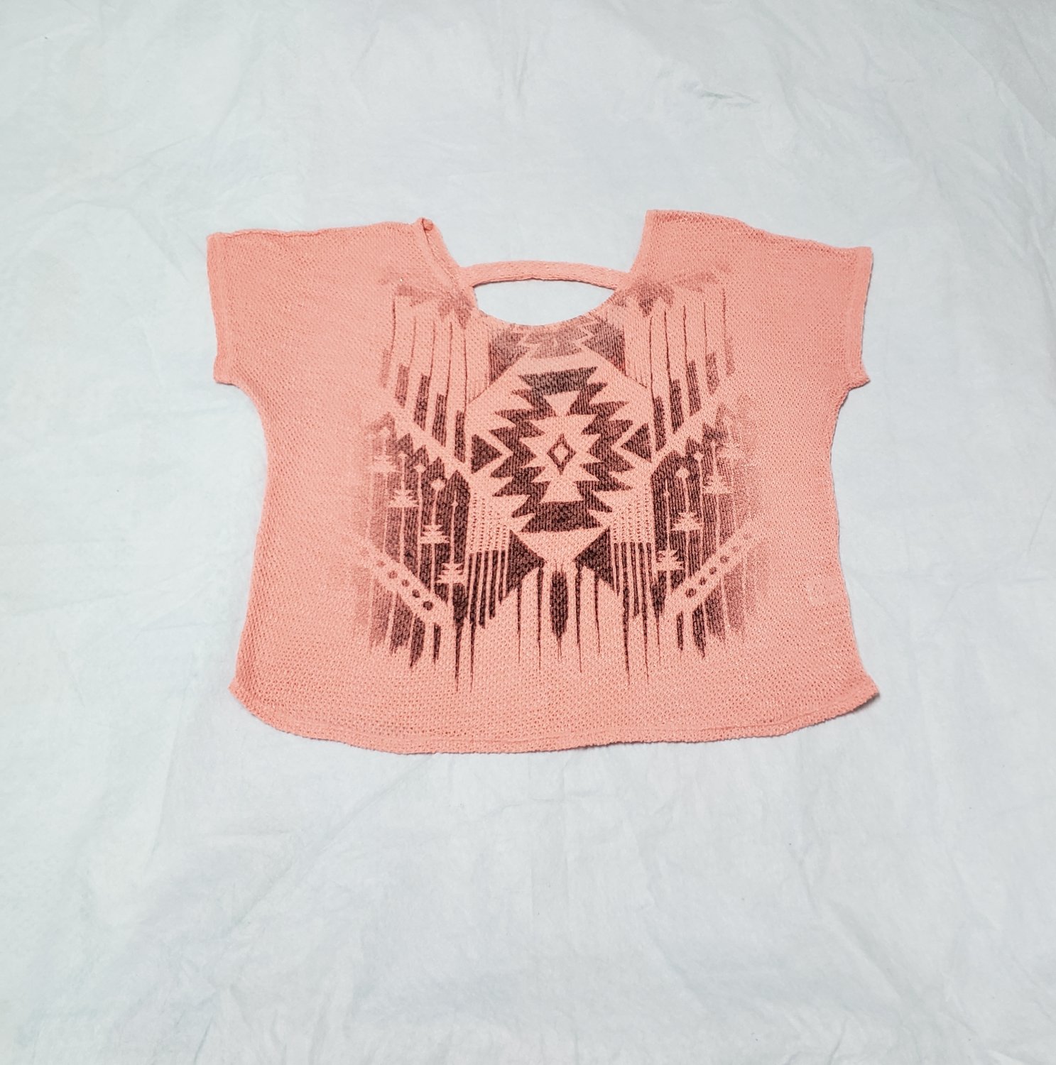 Open Knit Oversized Peach Sheer Sleeveless Sweater Top Sz XL Live to be Spoiled