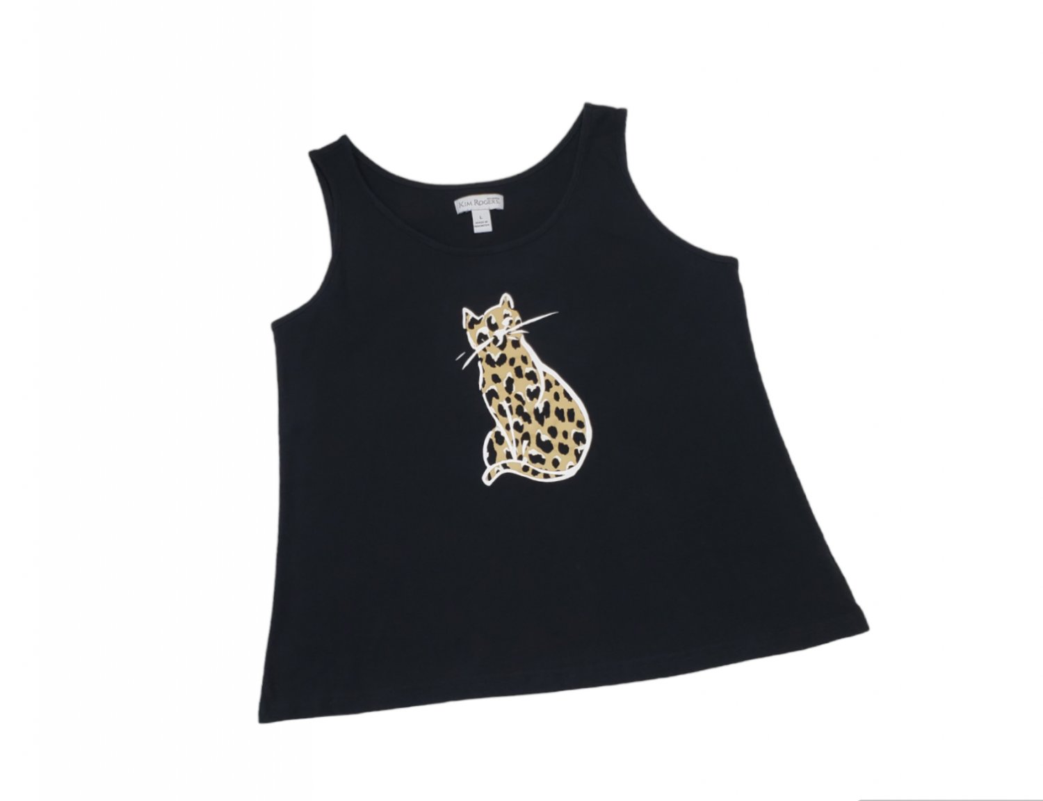 Cat Silhouette Graphic Print Kim Rogers Intimates Tank Top Tee Shirt Size L