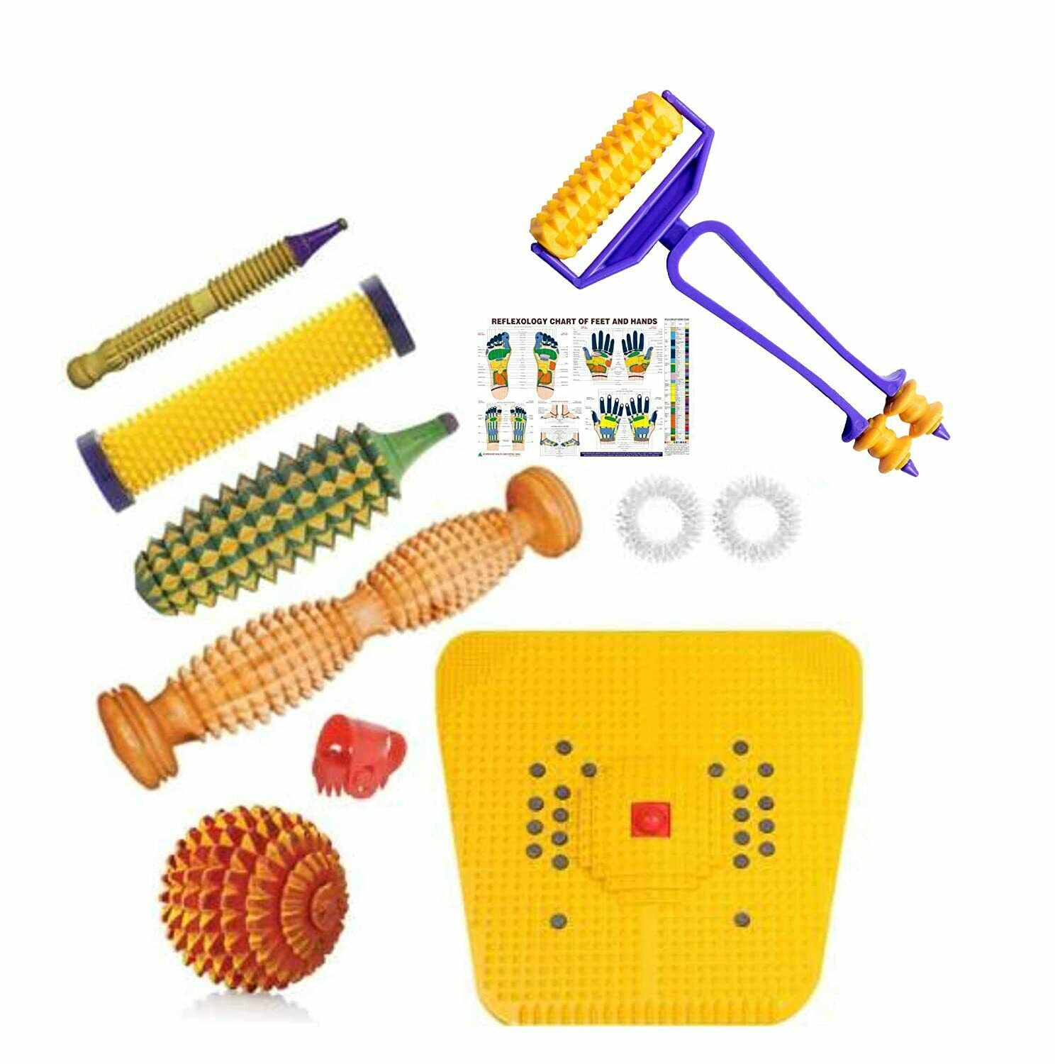Acupressure 2000 Wooden Full Body Massager Tool Kit Combo With Power Mat