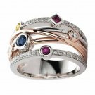 Fashion Two Tone 925 Silver Rings Women Cubic Zircon Wedding Ring Size 6-10