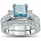Fashion 925 Silver Wedding Rings for Women Aquamarine Jewelry Size 6-10