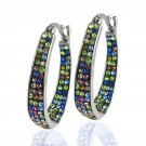 Gorgeous 925 Silver Hoop Earring Women Multi-Color Crystal Jewelry A Pair/set