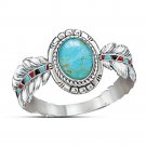 Fashion Leather Women Wedding Rings 925 Silver Oval Cut Turquoise Size 6-10