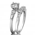 2pcs/set Women 925 Silver Wedding Engagement Rings White Sapphire Ring Size 6-10
