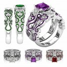 Fashion Women 5 Colors Gemstone 925 Silver Wedding Engagement Ring Size 6-10
