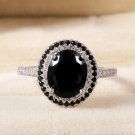 Fashion Oval Cut 2.35ct Black Sapphire 925 Silver New Wedding Ring Size 6-10
